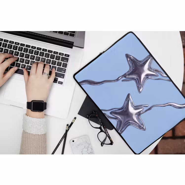Laptophoes Sterren - Vloeibaar - Zilver — 3