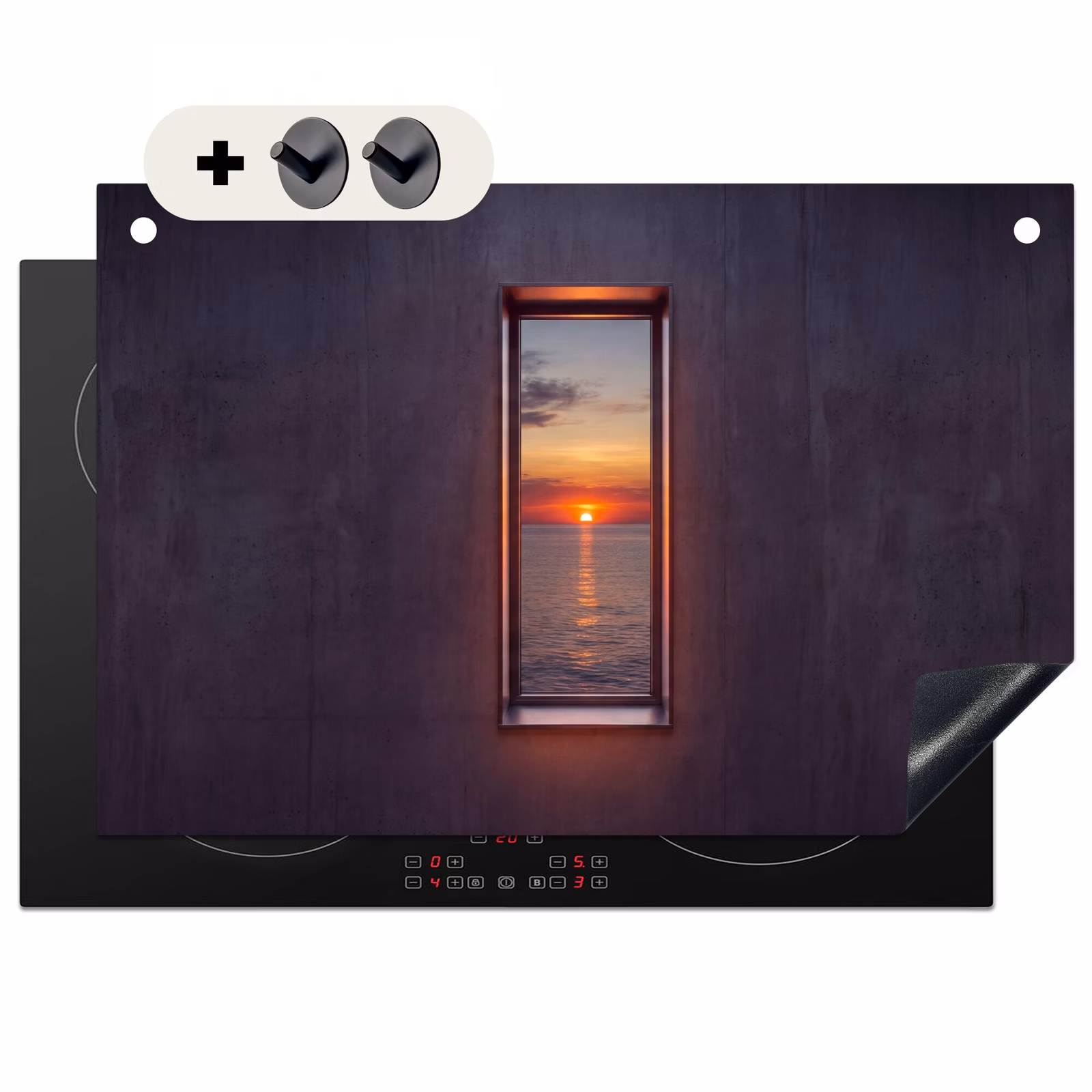 Inductiebeschermer & spatscherm (2in1) - Zonsondergang - Zee - Natuur — 1