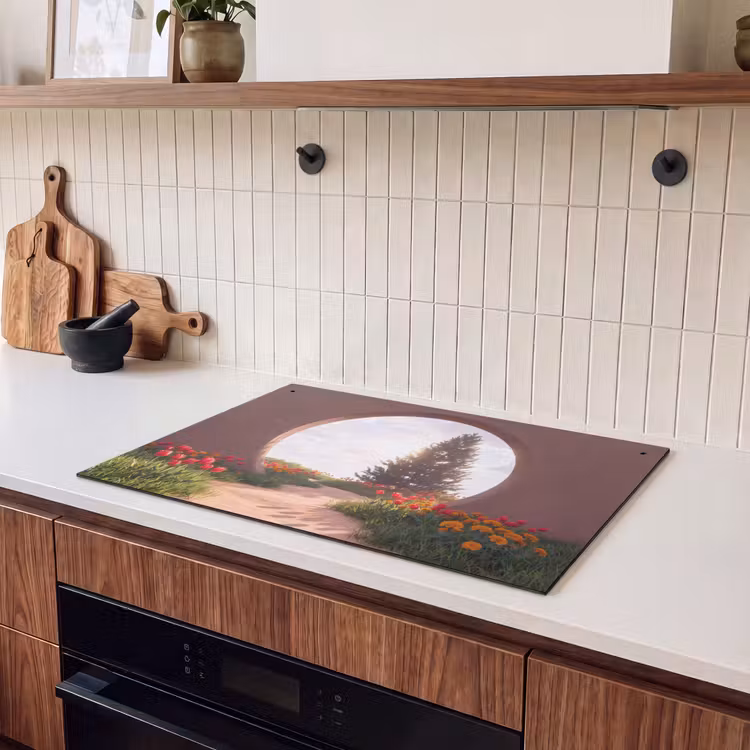 Inductiebeschermer & spatscherm (2in1) - Pad - Bloemen - Natuur — 3