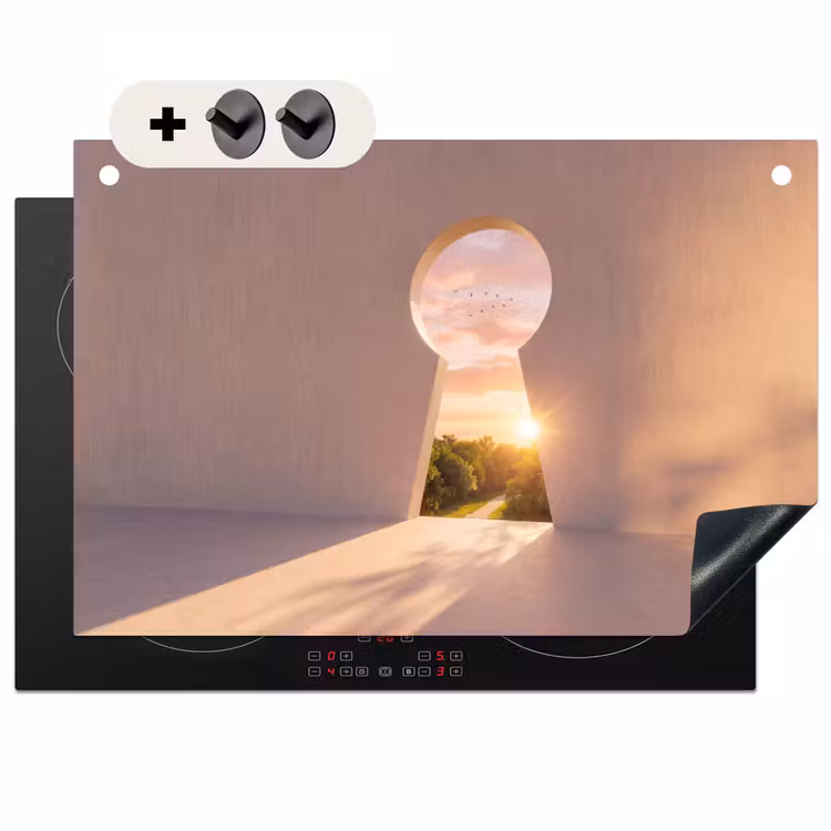 Inductiebeschermer & spatscherm (2in1) - Sleutelgat - Natuur - Zon — 1