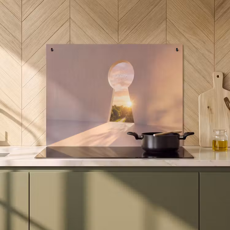 Inductiebeschermer & spatscherm (2in1) - Sleutelgat - Natuur - Zon — 2