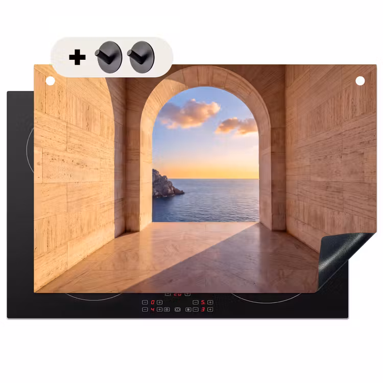 Inductiebeschermer & spatscherm (2in1) - Zee - Landschap - Avond — 1