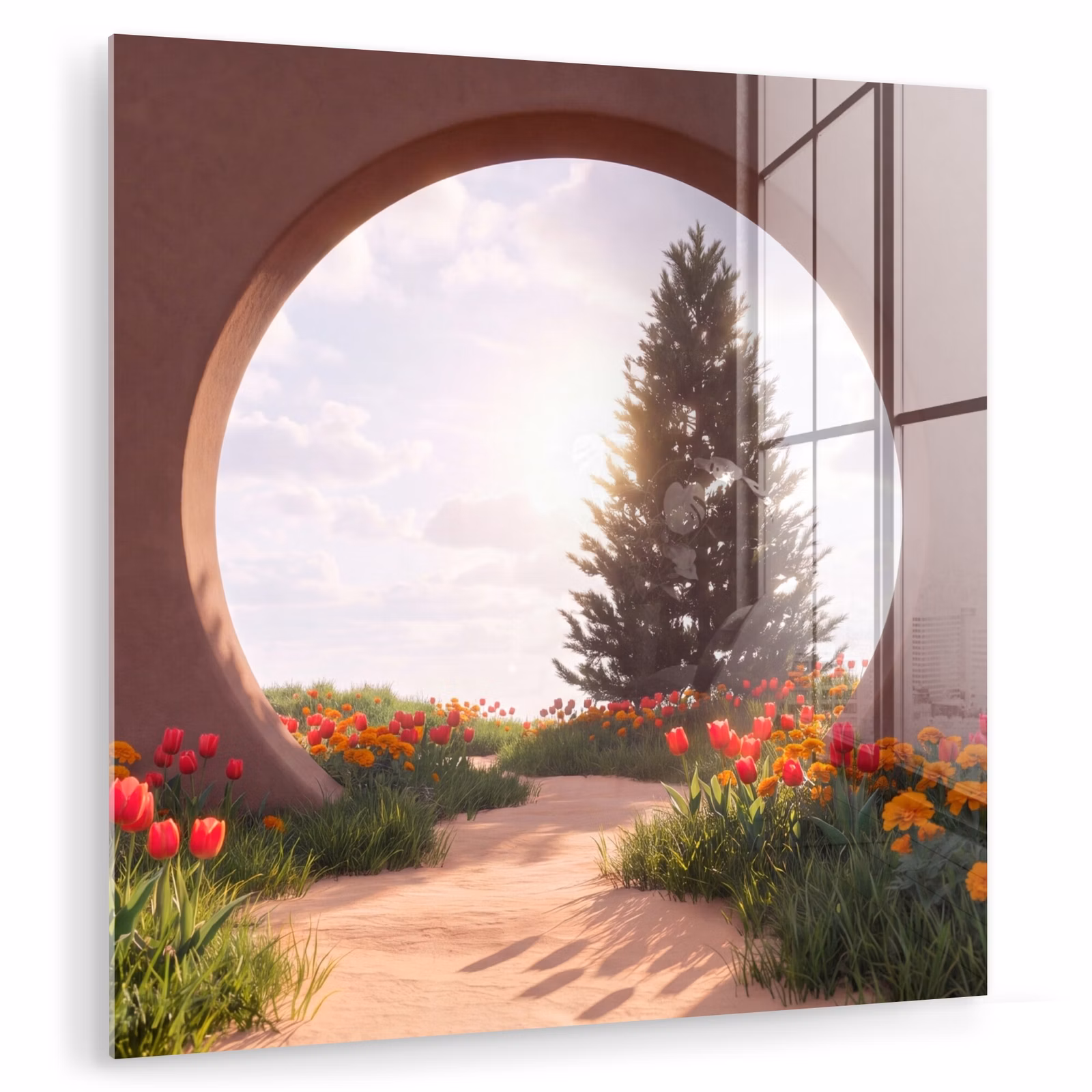 Glas schilderij - Pad - Bloemen - Natuur — 1