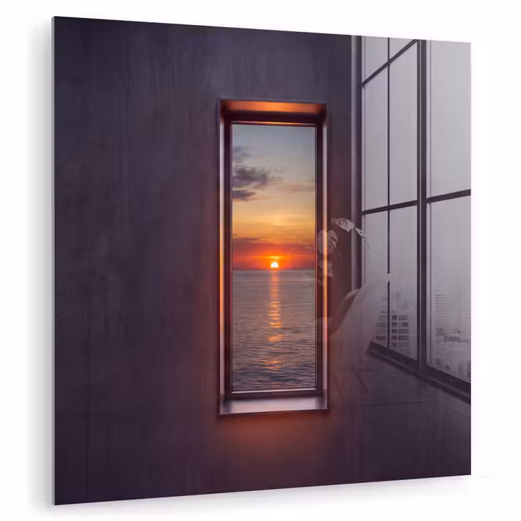 Glas schilderij - Zonsondergang - Zee - Natuur — 1
