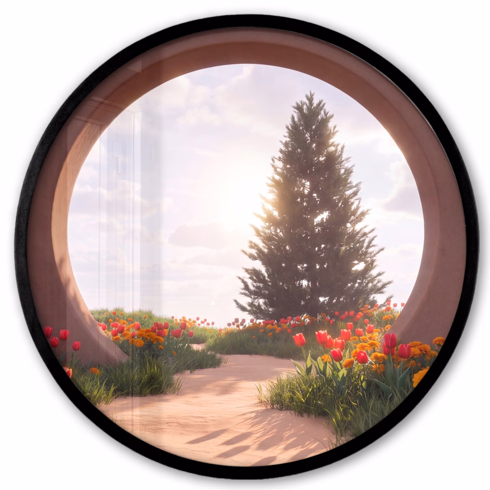 Ronde fotolijst - Pad - Bloemen - Natuur — 1