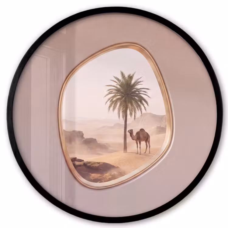 Ronde fotolijst - Kameel - Woestijn - Natuur — 1