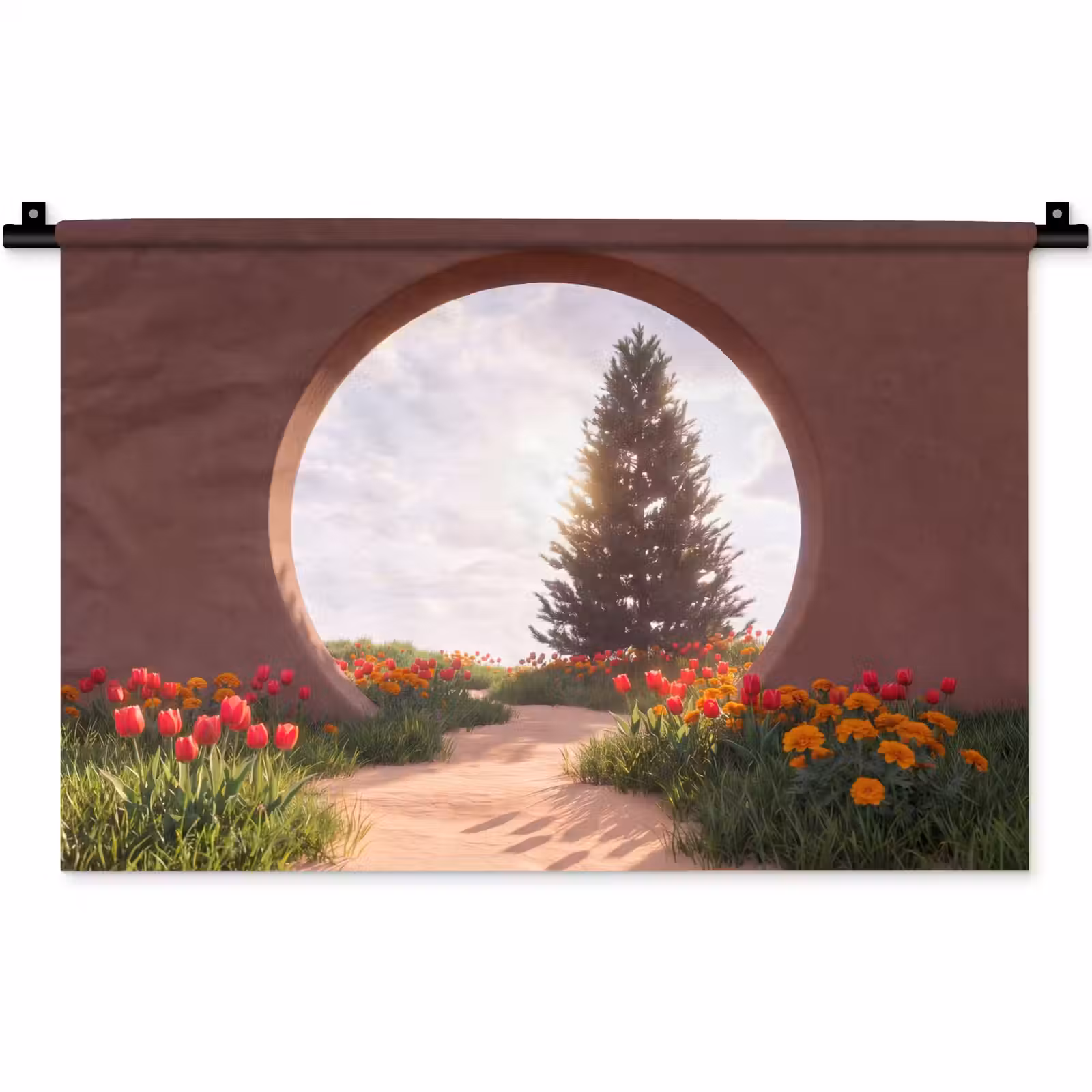 Wandkleed - Pad - Bloemen - Natuur — 1
