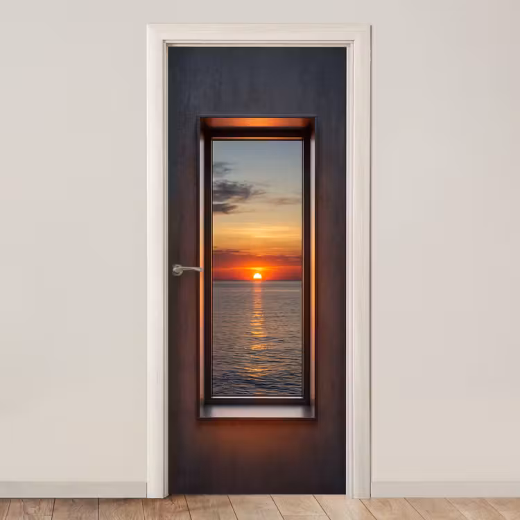 Deursticker - Zonsondergang - Zee - Natuur — 1
