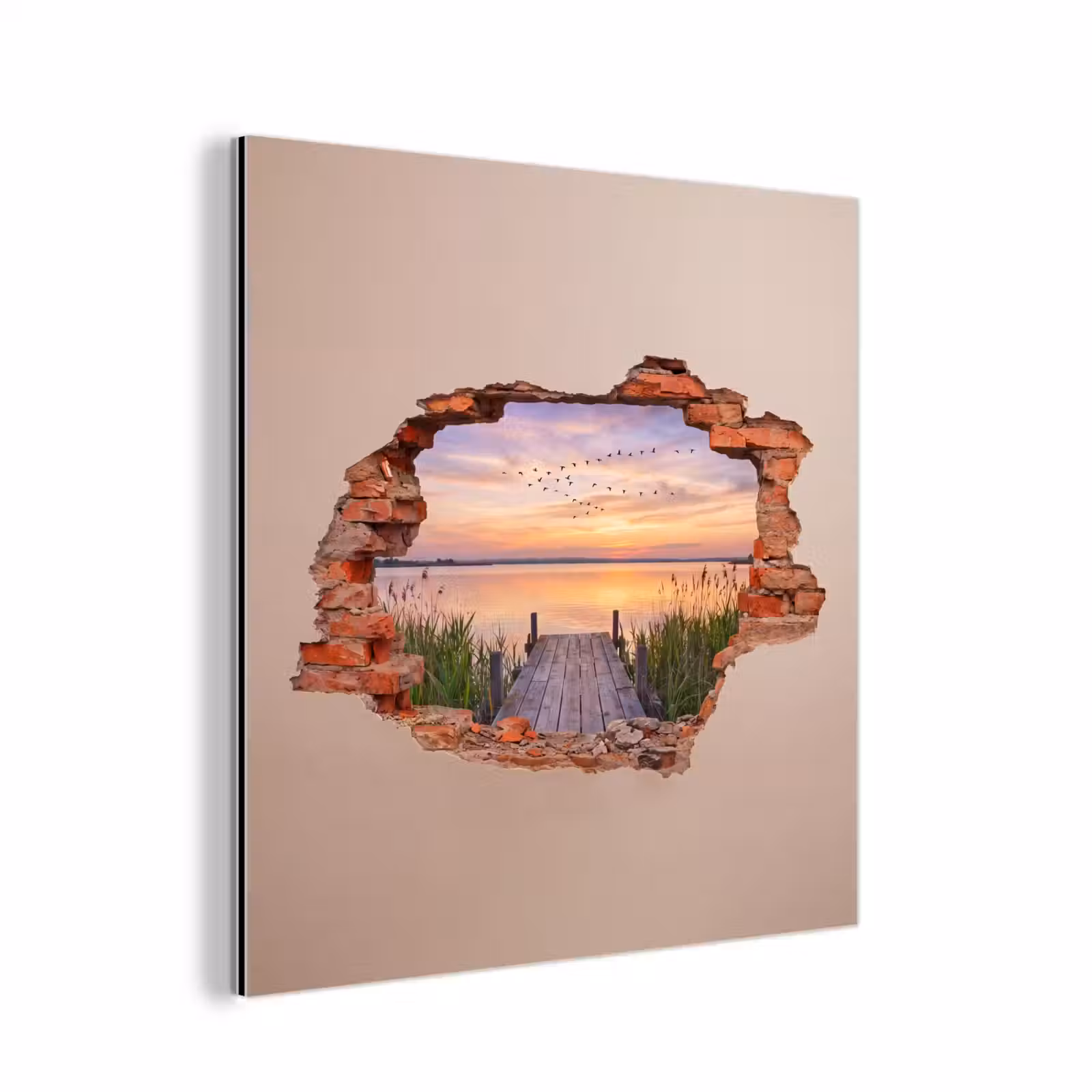 Aluminium schilderij - Muur - Landschap - Illusie — 1