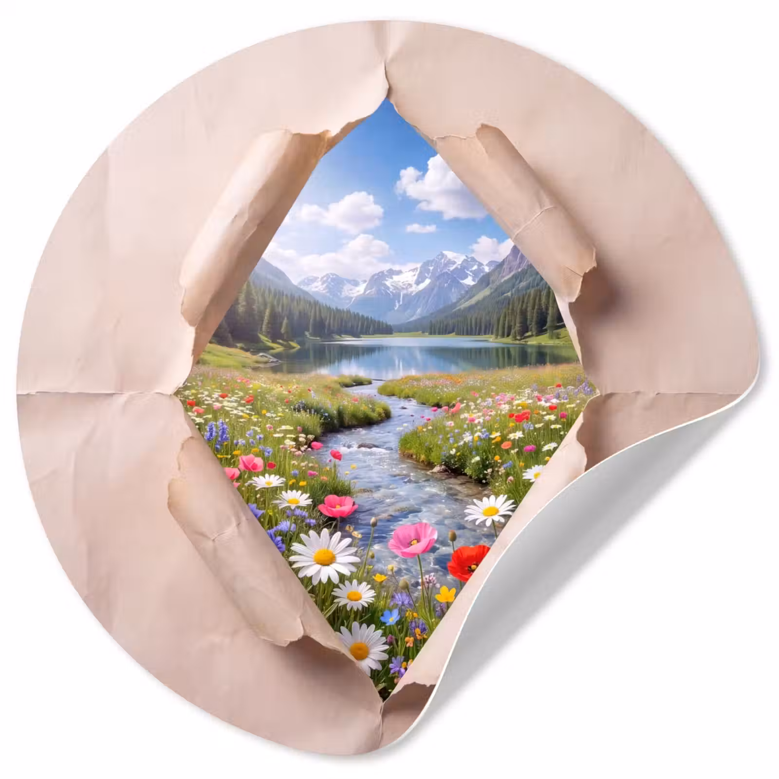 Behangcirkel - Bloemen - Rivier - Landschap — 1
