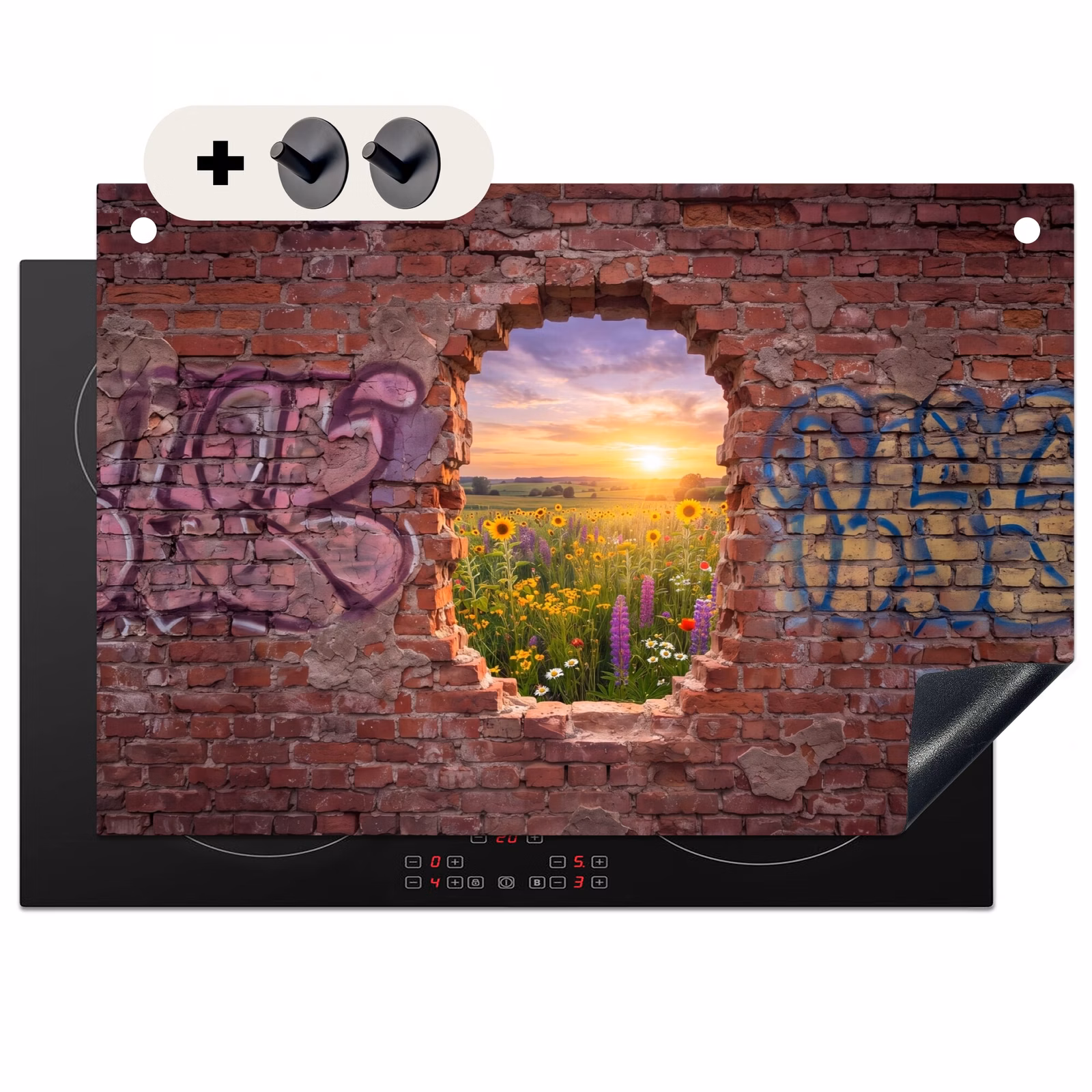 Inductiebeschermer & spatscherm (2in1) - Bloemen - Veld - Natuur — 1