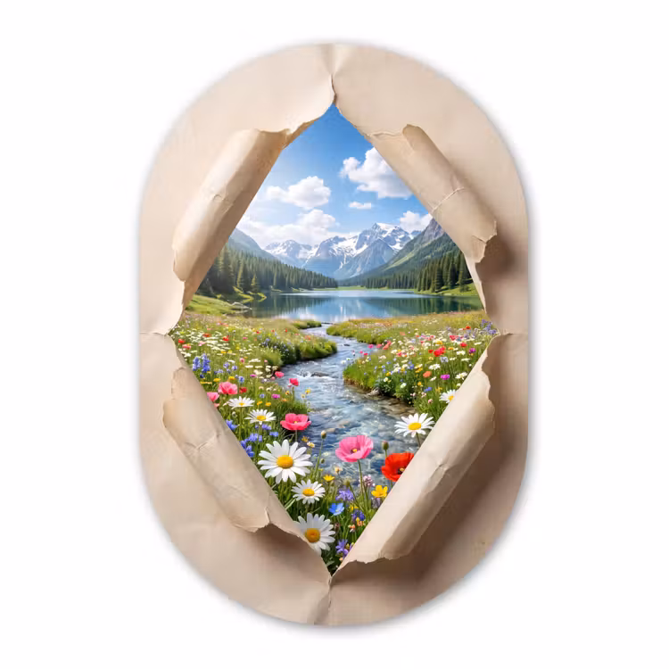 Muurovaal glas - Bloemen - Rivier - Landschap — 1