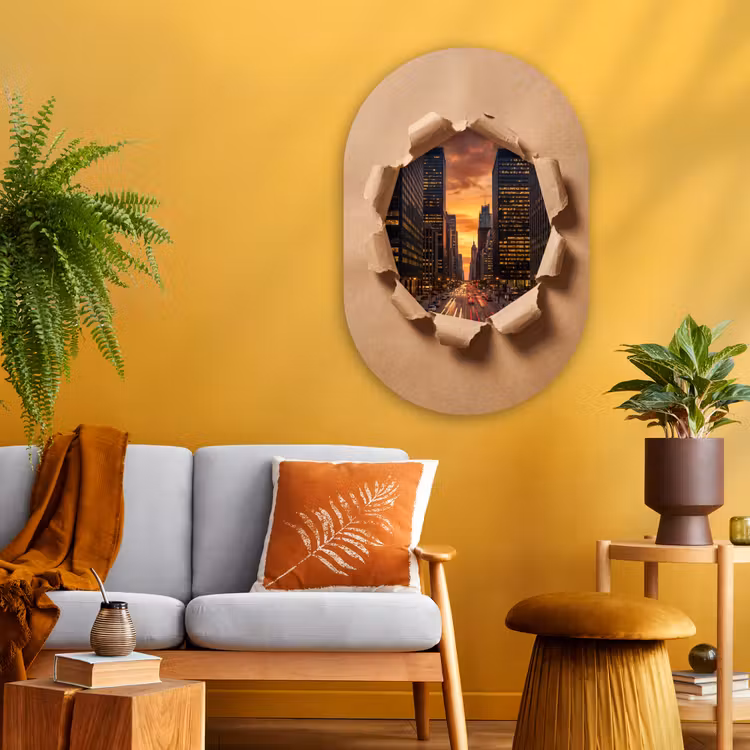 Muurovaal glas - Stad - Zonsondergang - Papier — 3
