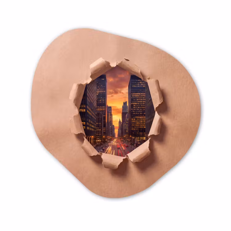 Organisch schilderij glas - Stad - Zonsondergang - Papier — 1