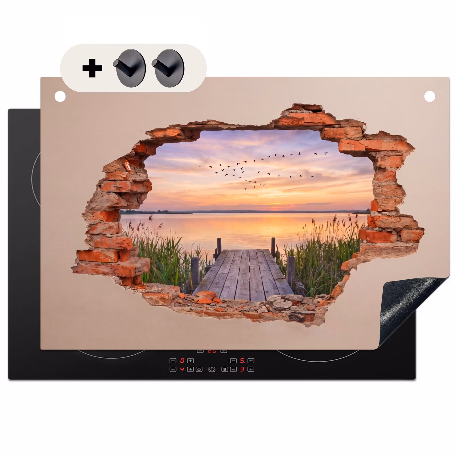 Inductiebeschermer & spatscherm (2in1) - Muur - Landschap - Illusie — 1