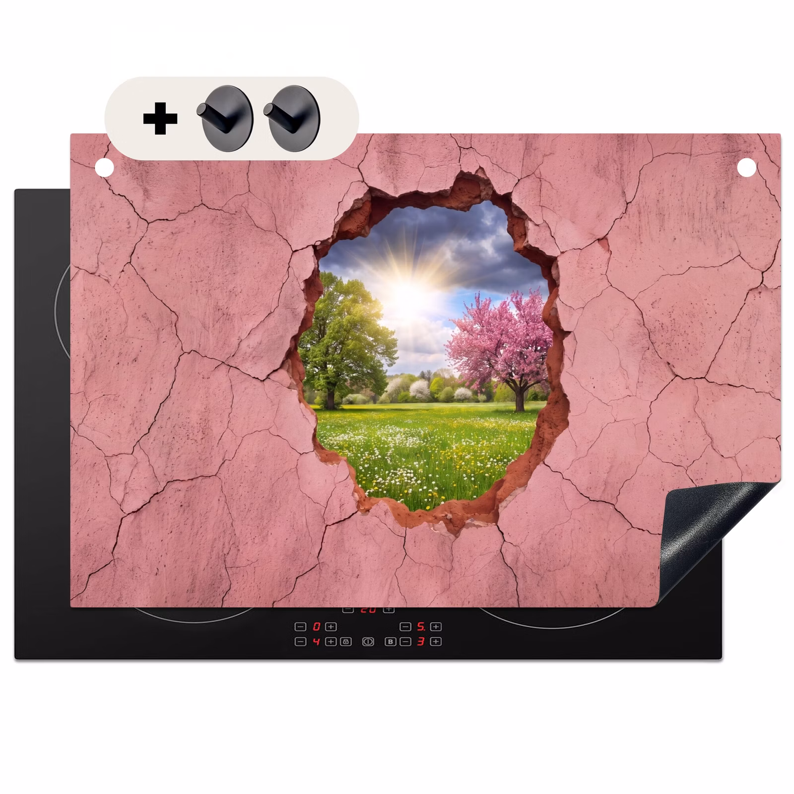 Inductiebeschermer & spatscherm (2in1) - Natuur - Lente - Zon — 1