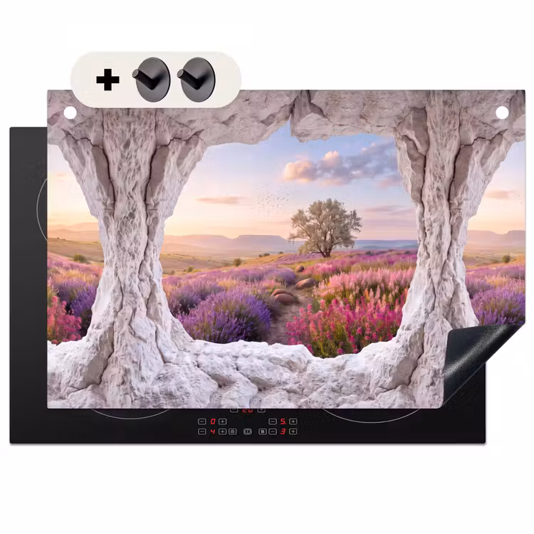 Inductiebeschermer & spatscherm (2in1) - Bloemen - Pad - Natuur — 1