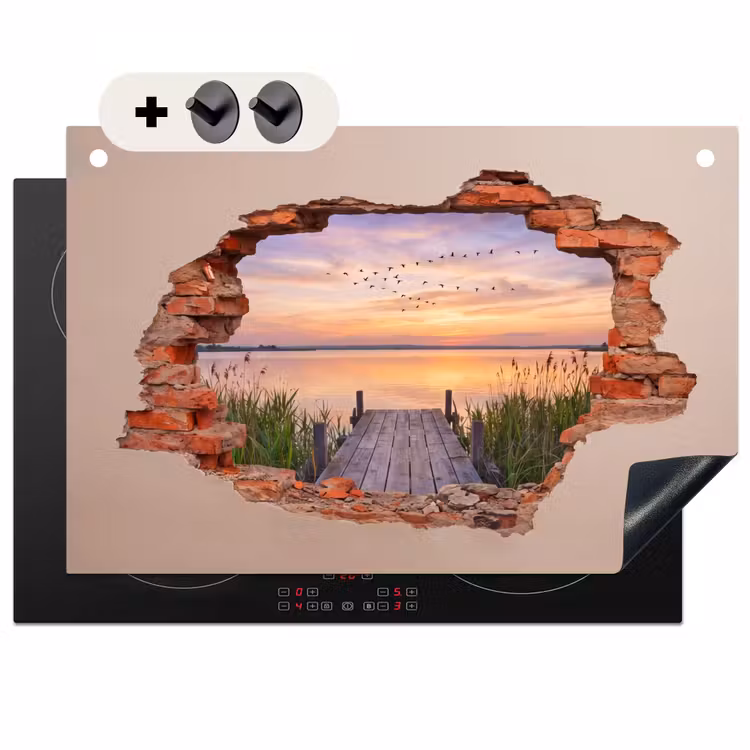 Inductiebeschermer & spatscherm (2in1) - Muur - Landschap - Illusie — 1