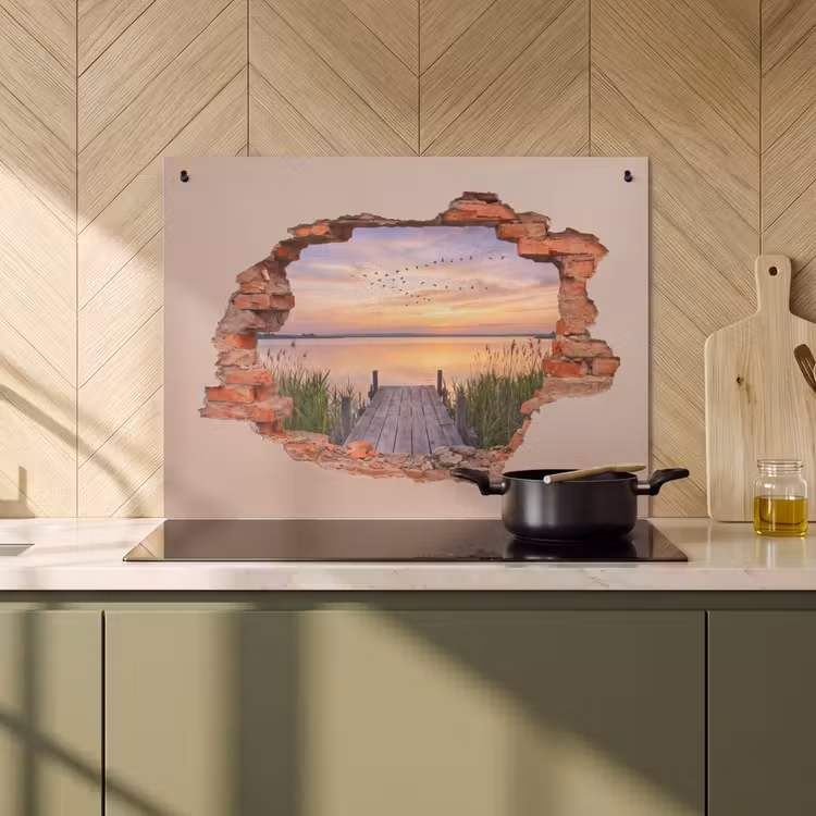 Inductiebeschermer & spatscherm (2in1) - Muur - Landschap - Illusie — 2