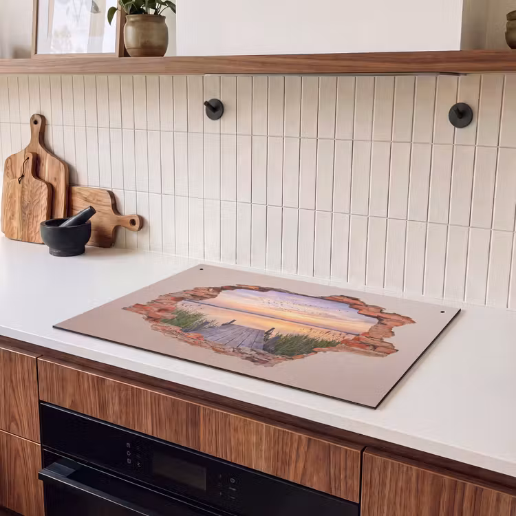 Inductiebeschermer & spatscherm (2in1) - Muur - Landschap - Illusie — 3