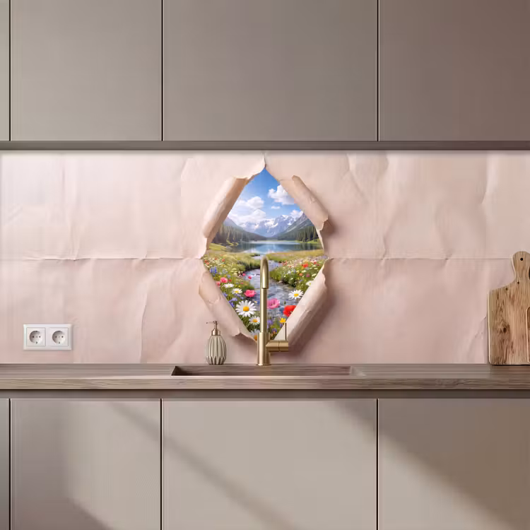Keuken achterwand - Bloemen - Rivier - Landschap — 1