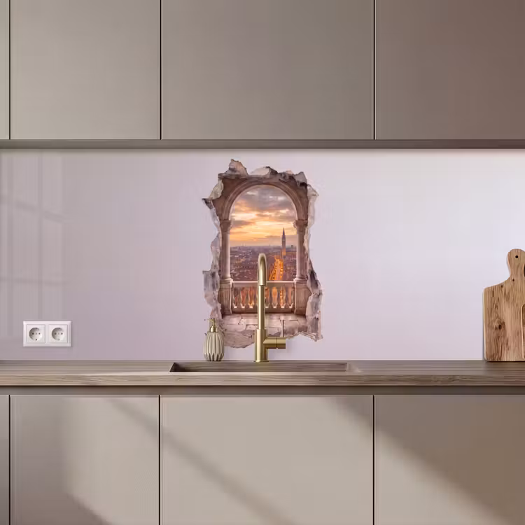 Keuken achterwand - Stad - Zonsondergang - Architectuur — 1