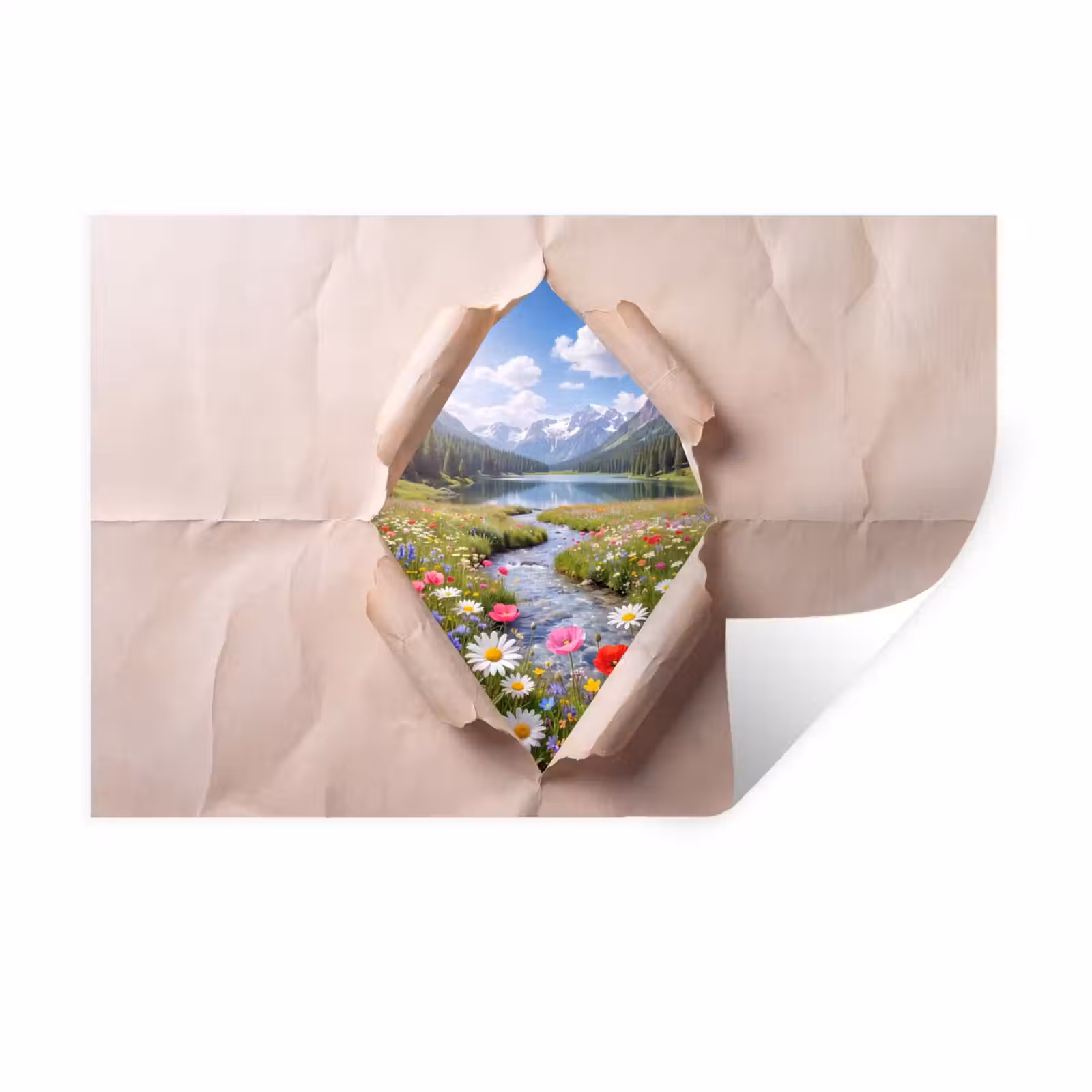 Muursticker - Bloemen - Rivier - Landschap — 1