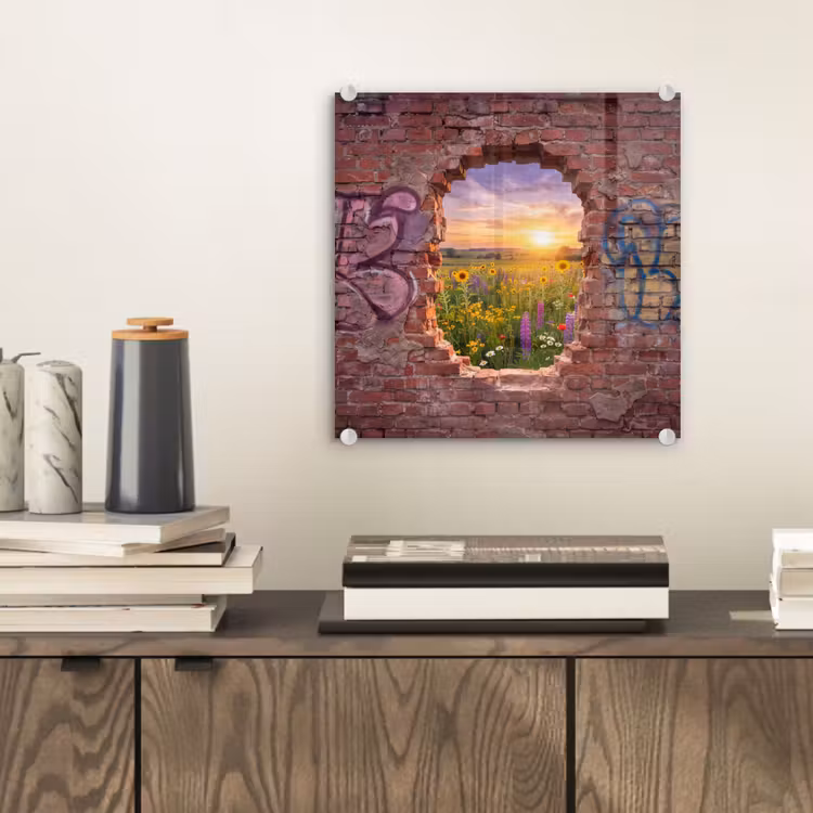 Glas schilderij - Bloemen - Veld - Natuur — 2