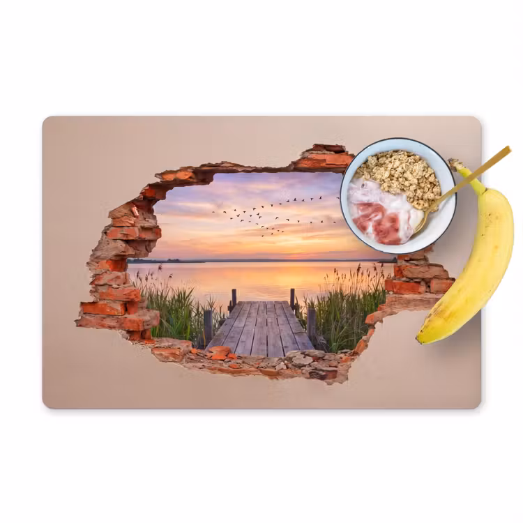 Placemat - 6 stuks - Muur - Landschap - Illusie — 1
