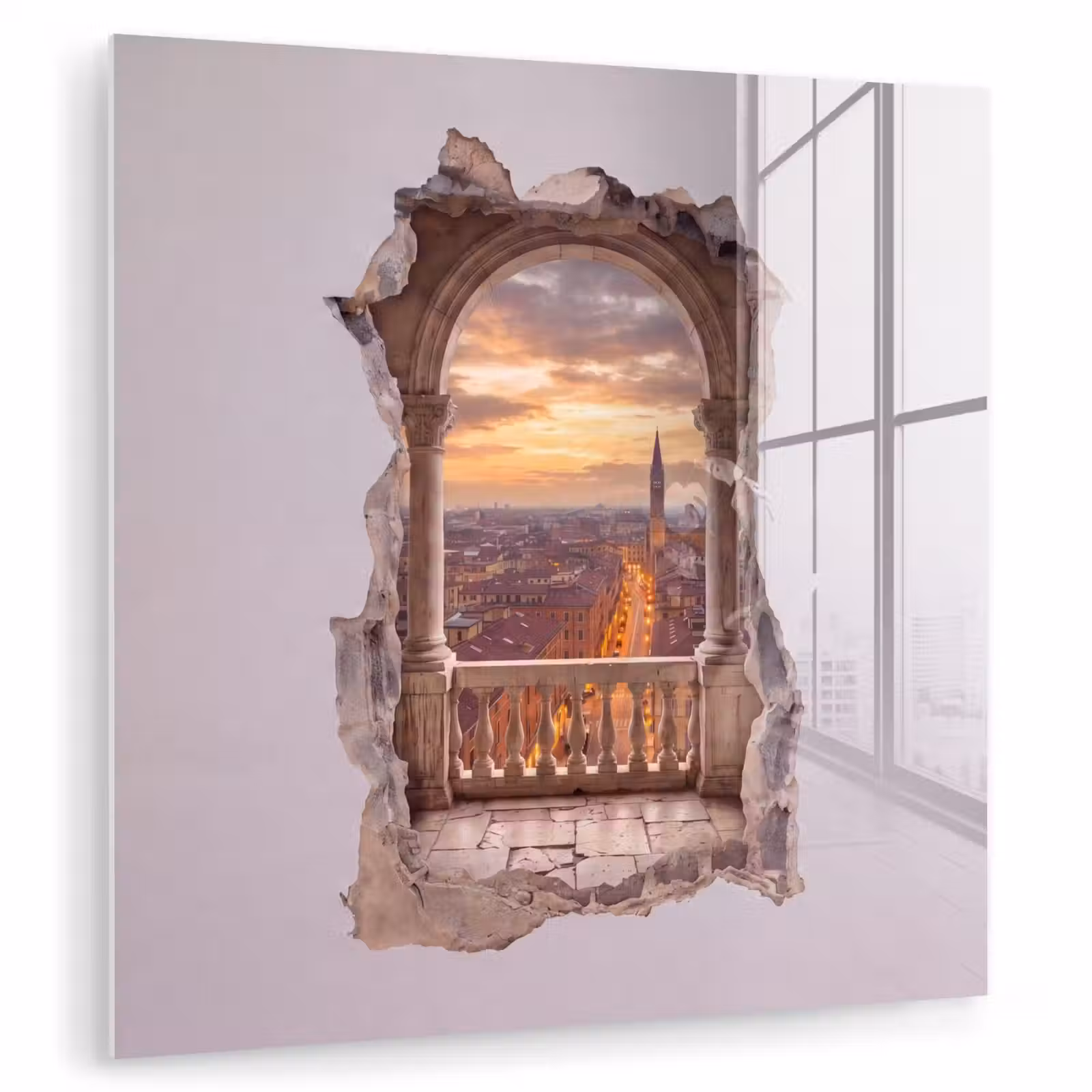 Glas schilderij - Stad - Zonsondergang - Architectuur — 1