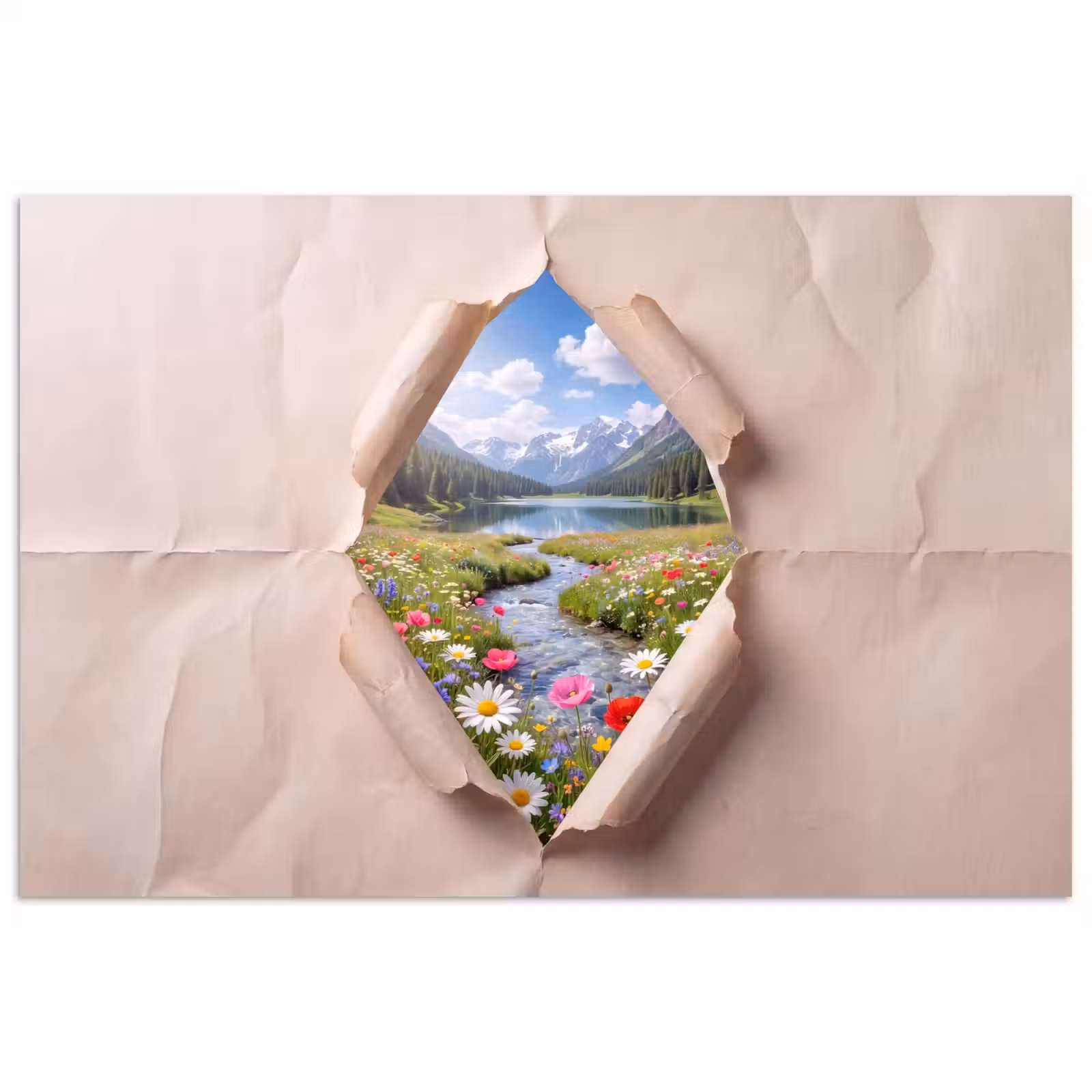 Poster - Bloemen - Rivier - Landschap — 1
