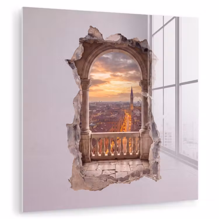 Glas schilderij - Stad - Zonsondergang - Architectuur — 1