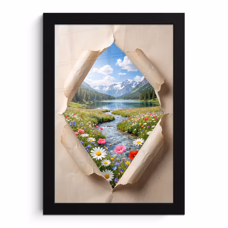 Poster met lijst - Bloemen - Rivier - Landschap — 1