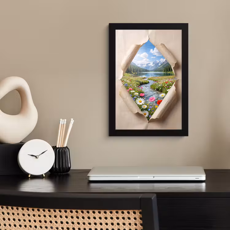 Poster met lijst - Bloemen - Rivier - Landschap — 3
