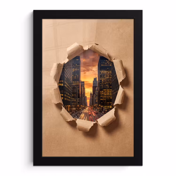 Poster met lijst - Stad - Zonsondergang - Papier — 1