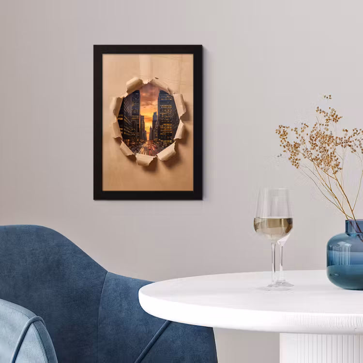 Poster met lijst - Stad - Zonsondergang - Papier — 2