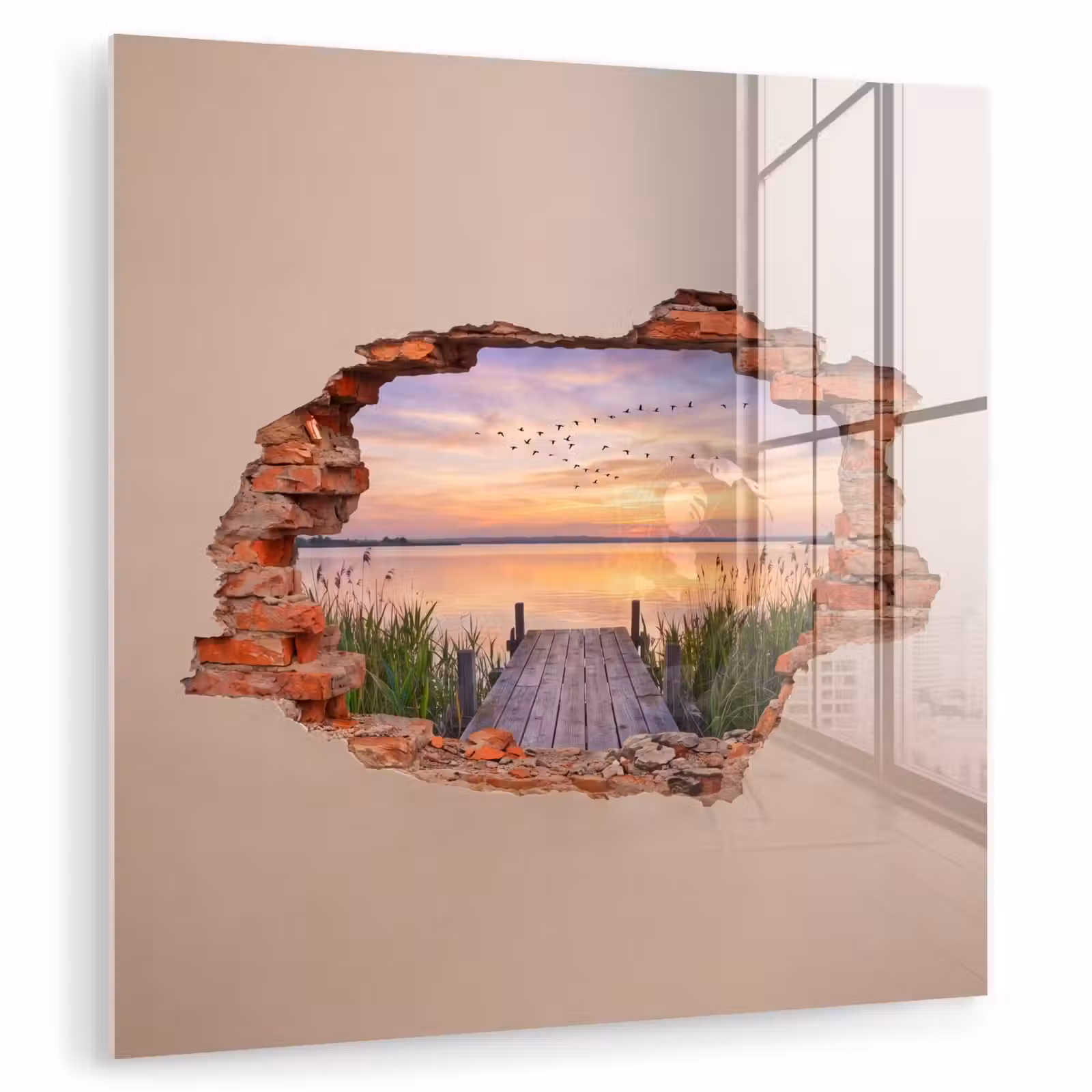 Glas schilderij - Muur - Landschap - Illusie — 1