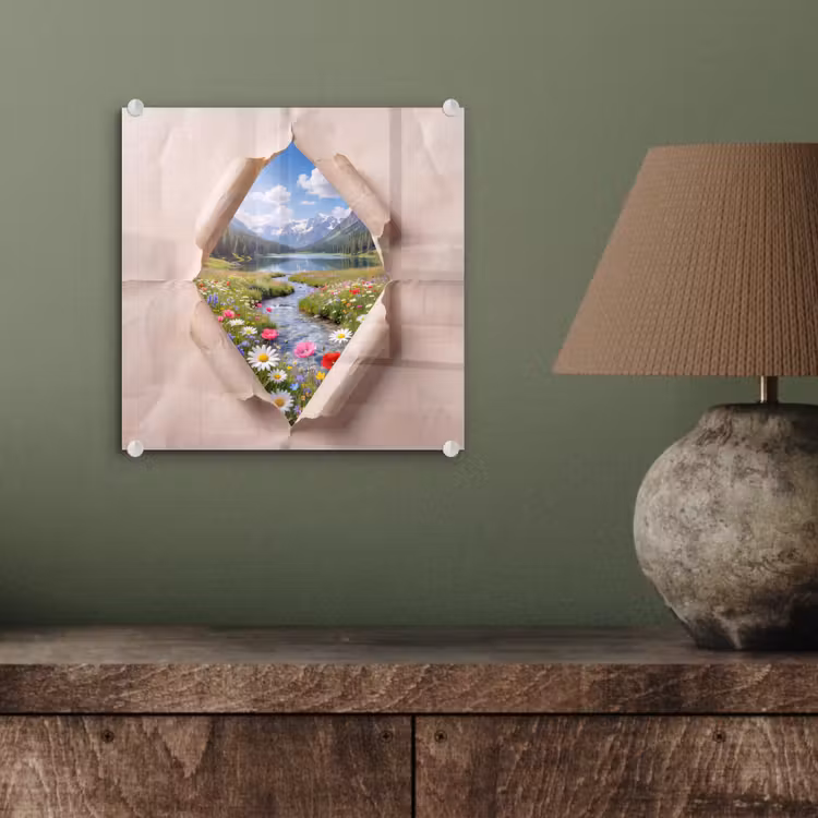 Glas schilderij - Bloemen - Rivier - Landschap — 4