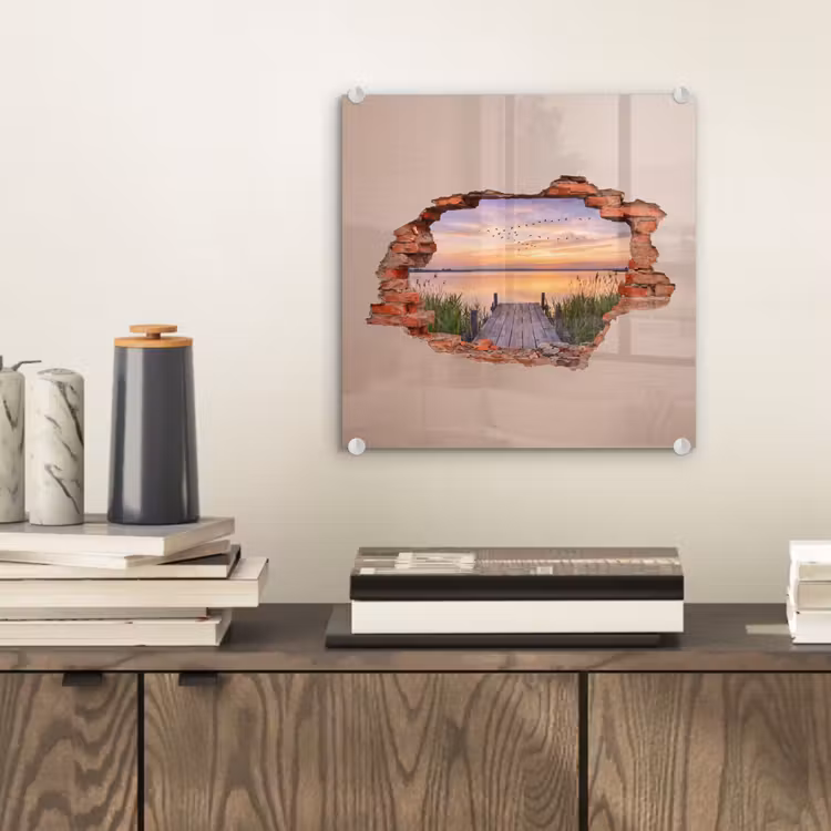 Glas schilderij - Muur - Landschap - Illusie — 2