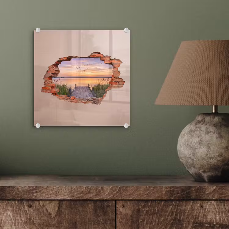 Glas schilderij - Muur - Landschap - Illusie — 4