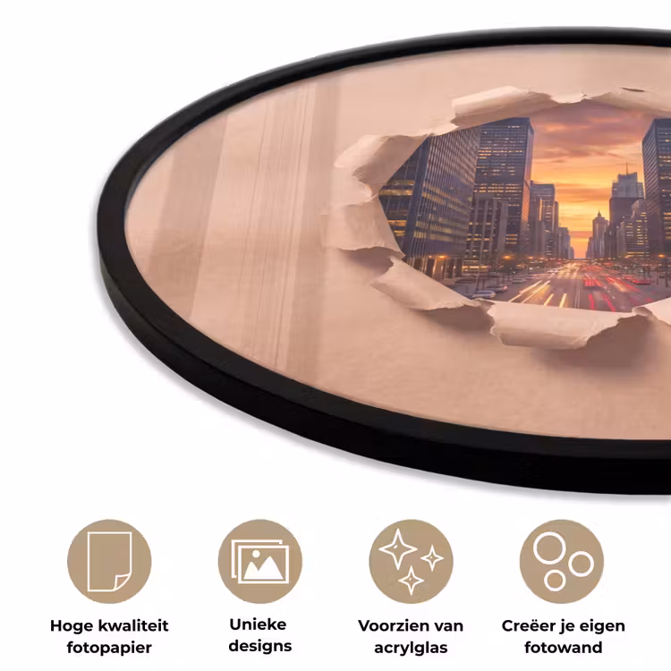 Ronde fotolijst - Stad - Zonsondergang - Papier — 2