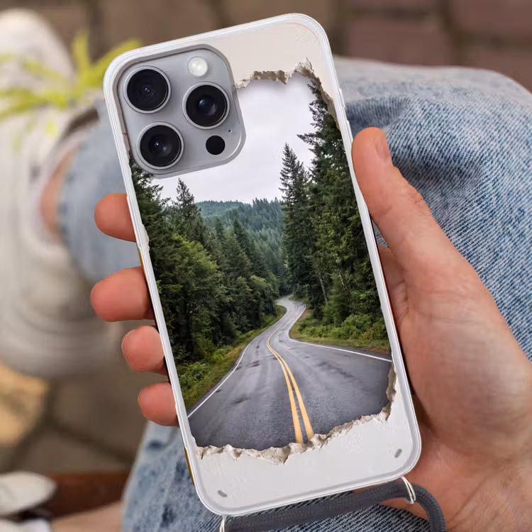 Telefoonhoesje met koord - Weg - Bos - Natuur — 2