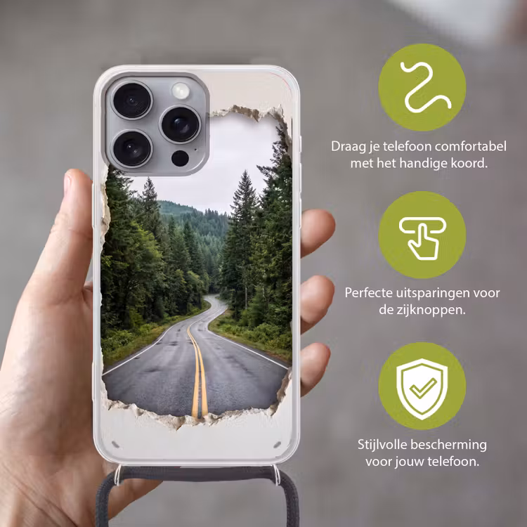 Telefoonhoesje met koord - Weg - Bos - Natuur — 4