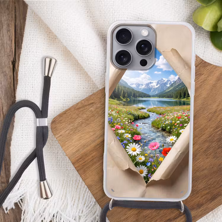 Telefoonhoesje met koord - Bloemen - Rivier - Landschap — 3
