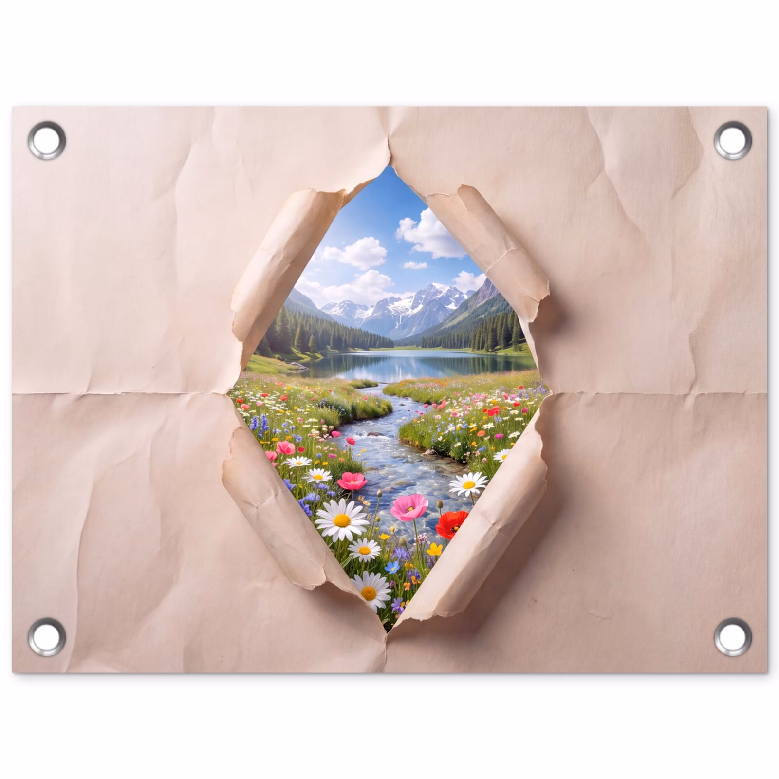 Tuinposter - Bloemen - Rivier - Landschap — 1