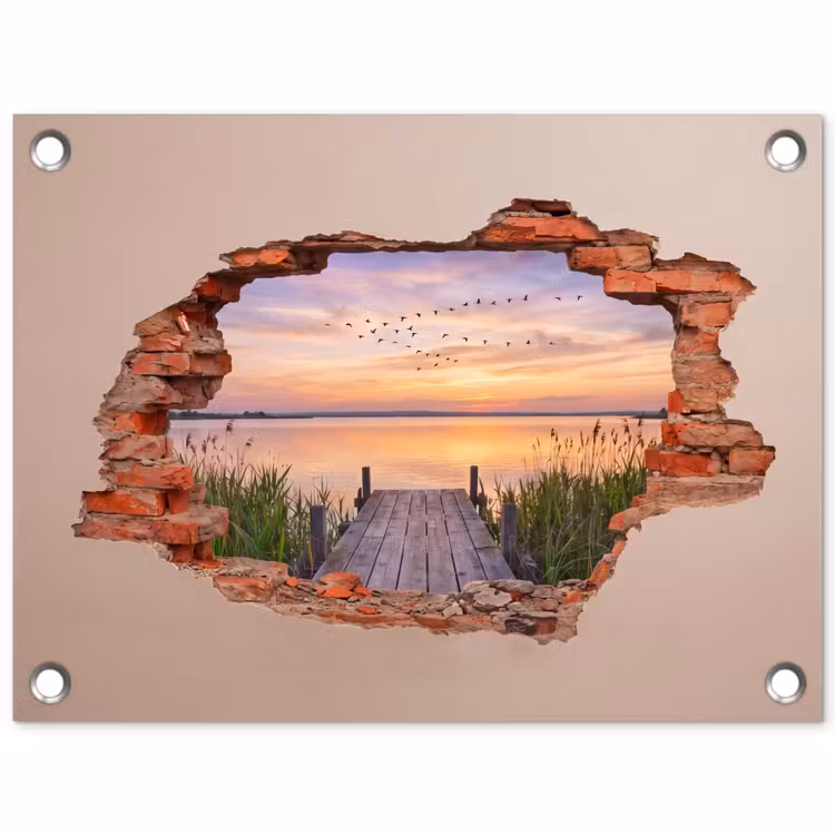 Tuinposter - Muur - Landschap - Illusie — 1