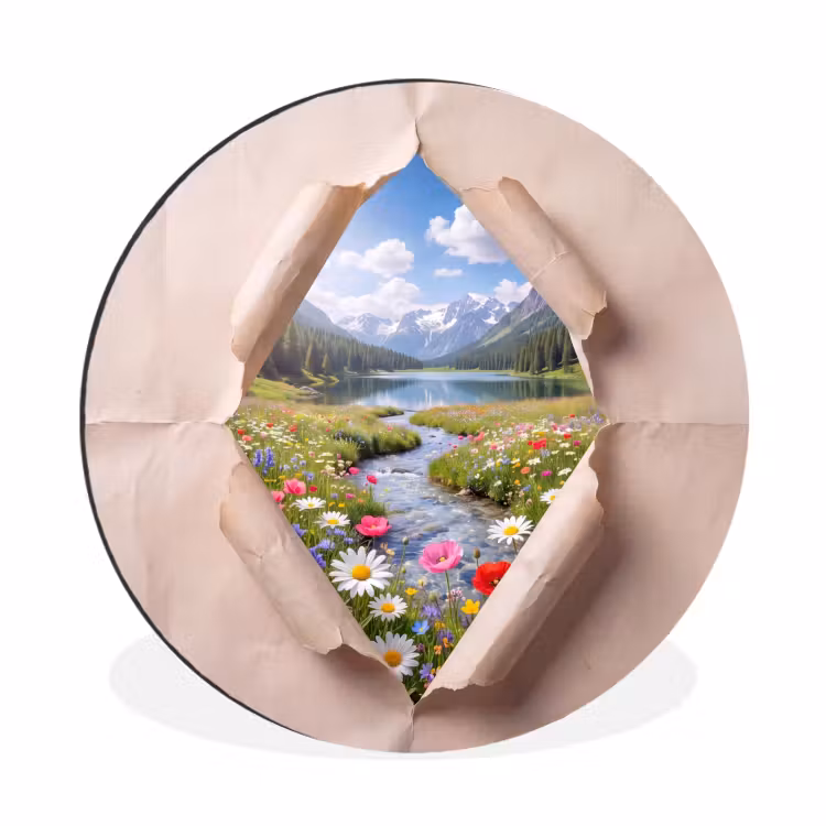 Muurcirkel aluminium - Bloemen - Rivier - Landschap — 1