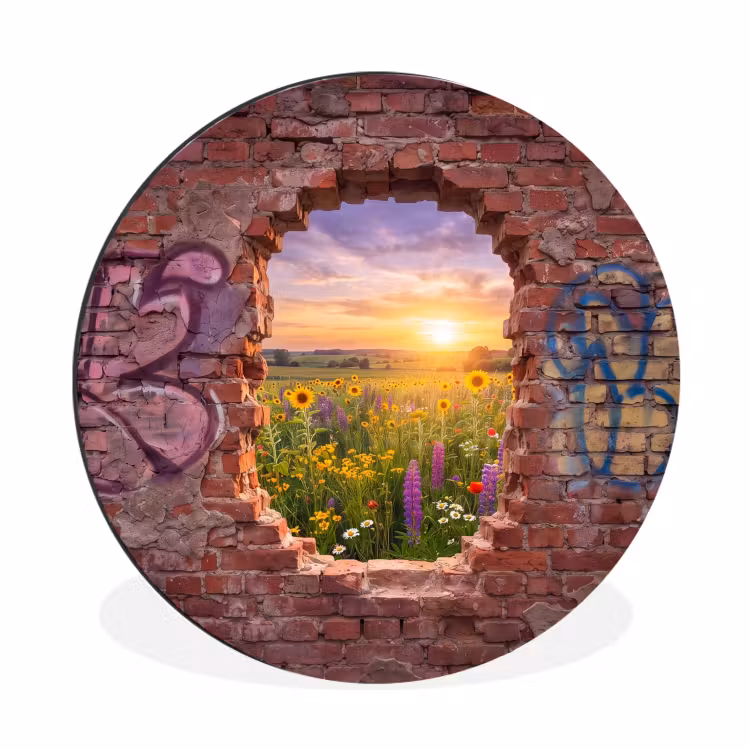Muurcirkel aluminium - Bloemen - Veld - Natuur — 1