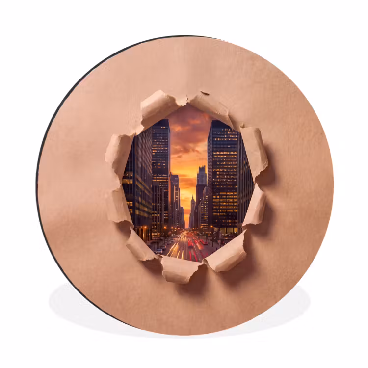 Muurcirkel aluminium - Stad - Zonsondergang - Papier — 1