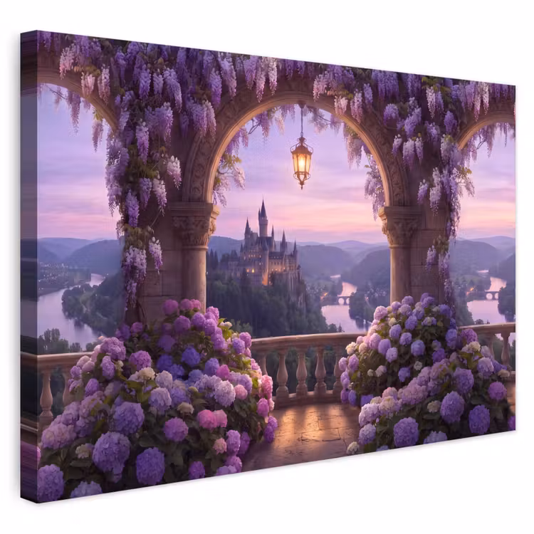 Buiten canvas - Kasteel - Rivier - Avond — 1